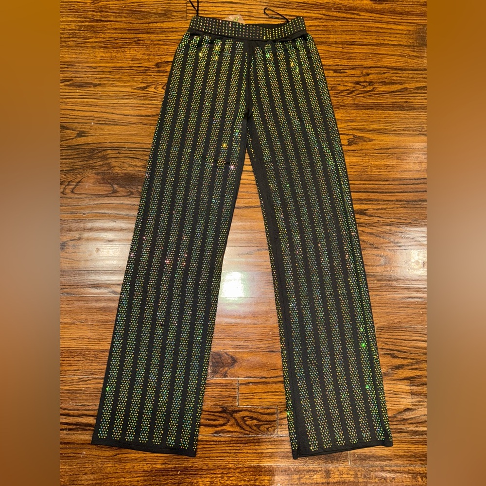 Hot Miami Styles Black Rhinestone Striped Pants Size Small